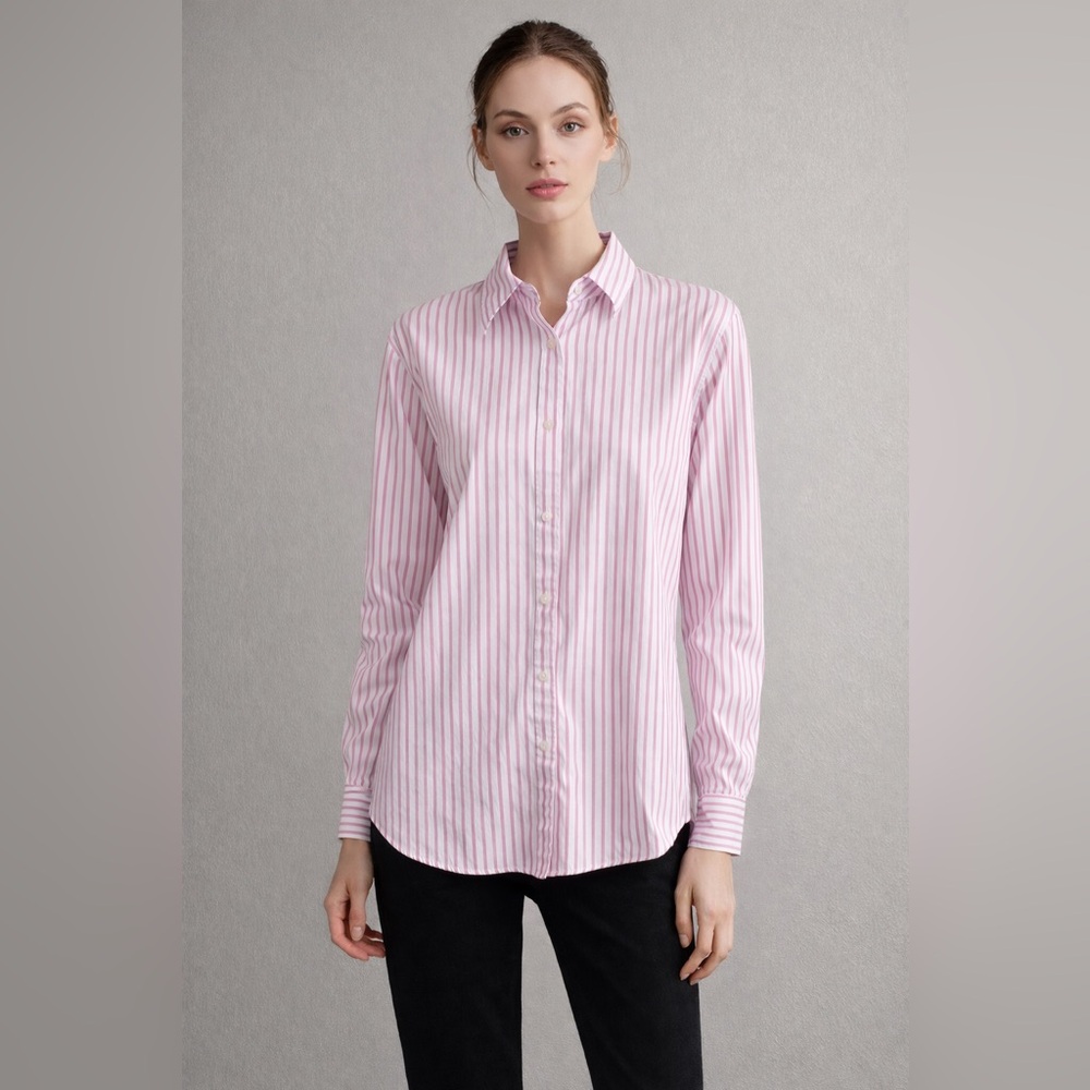 Chaps Classics Pink & White Striped Button-Down Shirt | Large